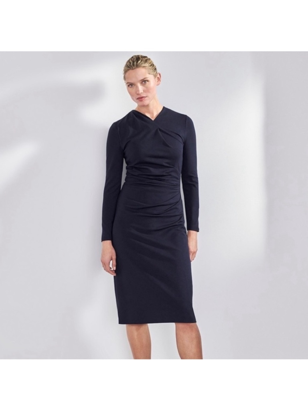 The Fold London Belgravia Navy Long Sleeve Dress